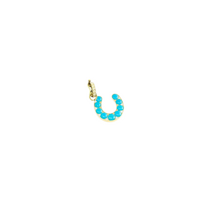 Jenna Blake 18k Gold Turquoise Lucky  Horseshoe Charm with Diamond Clasp