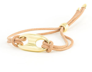 Jenna Blake 18k Gold Small Nautical Link on Tan Leather Cord