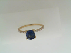 RGE 14kyellow gold cushion cut blue sapphire and diamond ring