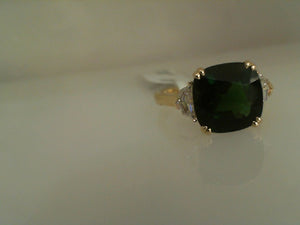 RGE 14k  yellow gold chrome diopside and diamond ring