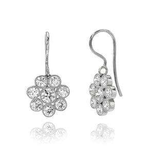 Single Stone Platinum and Diamond Flora Flower Drop Earrings