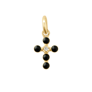 Gigi Clozeau 18k Yellow Gold  Pearled Black Cross and Diamond Pendant