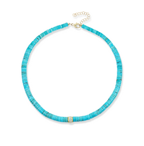 Jenna Blake 18k Gold and Diamond Roundel on a Turquoise Bead Chain