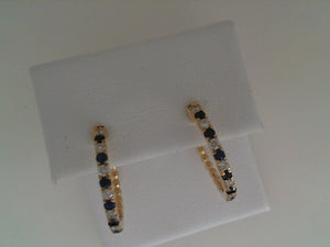 RGE 14k yellow gold round diamond and blue sapphire hoop earrings