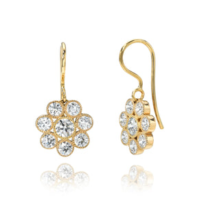 Single Stone 18k Gold and OEC Diamond Flora Flower Drop Earrings