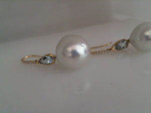 Just Jules 14k yellow gold  white South Sea pearl drop earrings with p