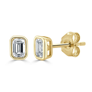 Sabrina Designs 14k yellow gold bezel set emerald cut diamond studs.48tw