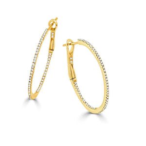 Sabrina 14k yellow gold skinny 1.25" diamond hoop earrings