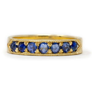 Jennifer Dawes 18k yellow gold rose cut blue sapphire band