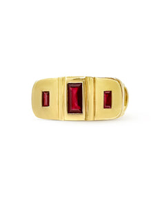 Howl 18k yellow gold Baguette  four sided Bowtie ring with rubies sz 7