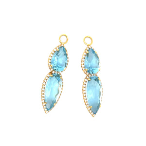 Erica Courtney 18k yellow gold  Carol aquamarine double drop earring charms