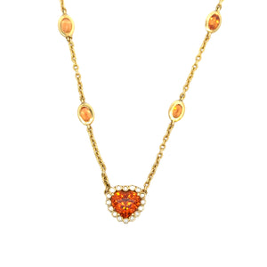 Erica Courtney 18k yellow gold Emani Mandarin garnet heart shaped pendant on chain