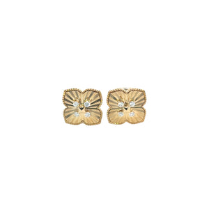 Sabrina 14k yellow gold fluted flower swirl and diamond stud earrings