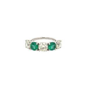 Ylang Ylang 18k white gold 5 stone diamond and emerald band