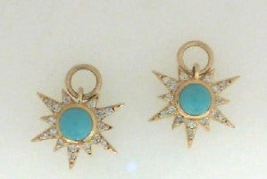 Three Stories 14k yellow gold Tiny Love Explosion turquoise charms .06