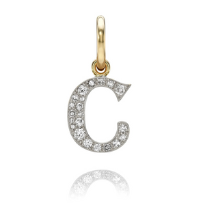 Single Stone 18k Gold and Platinum Small  OEC Diamond Cobblestone C Pendant