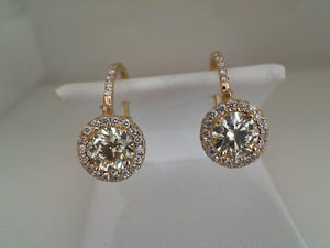 RGE 18k yellow gold round brilliant diamond drop earrings with diamond