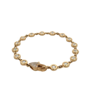 Erica Courtney 18k yellow gold heavy bezel set diamond bracelet with diamond heart clasp