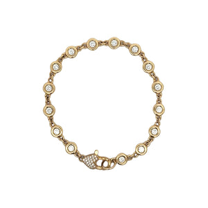 Erica Courtney 18k yellow gold heavy bezel set diamond bracelet with diamond heart clasp