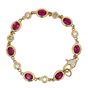 Erica Courtney 18k yellow gold bezel set diamond and Rubellite bracelet