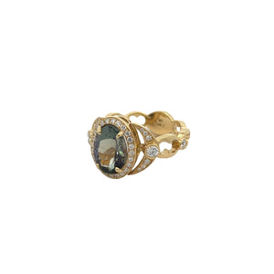 Erica Courtney 18k yellow gold Eva diamond and tanzanite ring