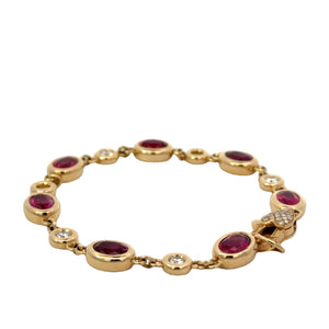 Erica Courtney 18k yellow gold bezel set diamond and Rubellite bracelet