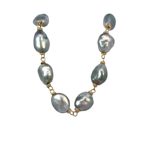 Erica Courtney 18k yellow gold wire wrapped dark grey 13-15.3mm  Baroque pearl necklace with toggle clasp