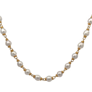 Erica Courtney 28k yellow gold wire wrapped white pearl necklace with toggle clasp