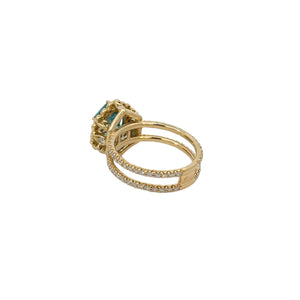 Erica Courtney 18k yellow gold Emily Ann split shank  diamond and Blue