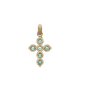 Erica Courtney 18k yellow gold African Paraiba and diamond Cross pendant