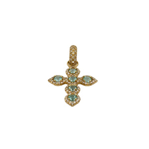 Erica Courtney 18k yellow gold African Paraiba and diamond Cross pendant