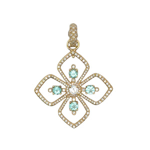 Erica Courtney 18k yellow gold  Maltese Open Cross charm featuring Paraiba tourmalines and diamonds